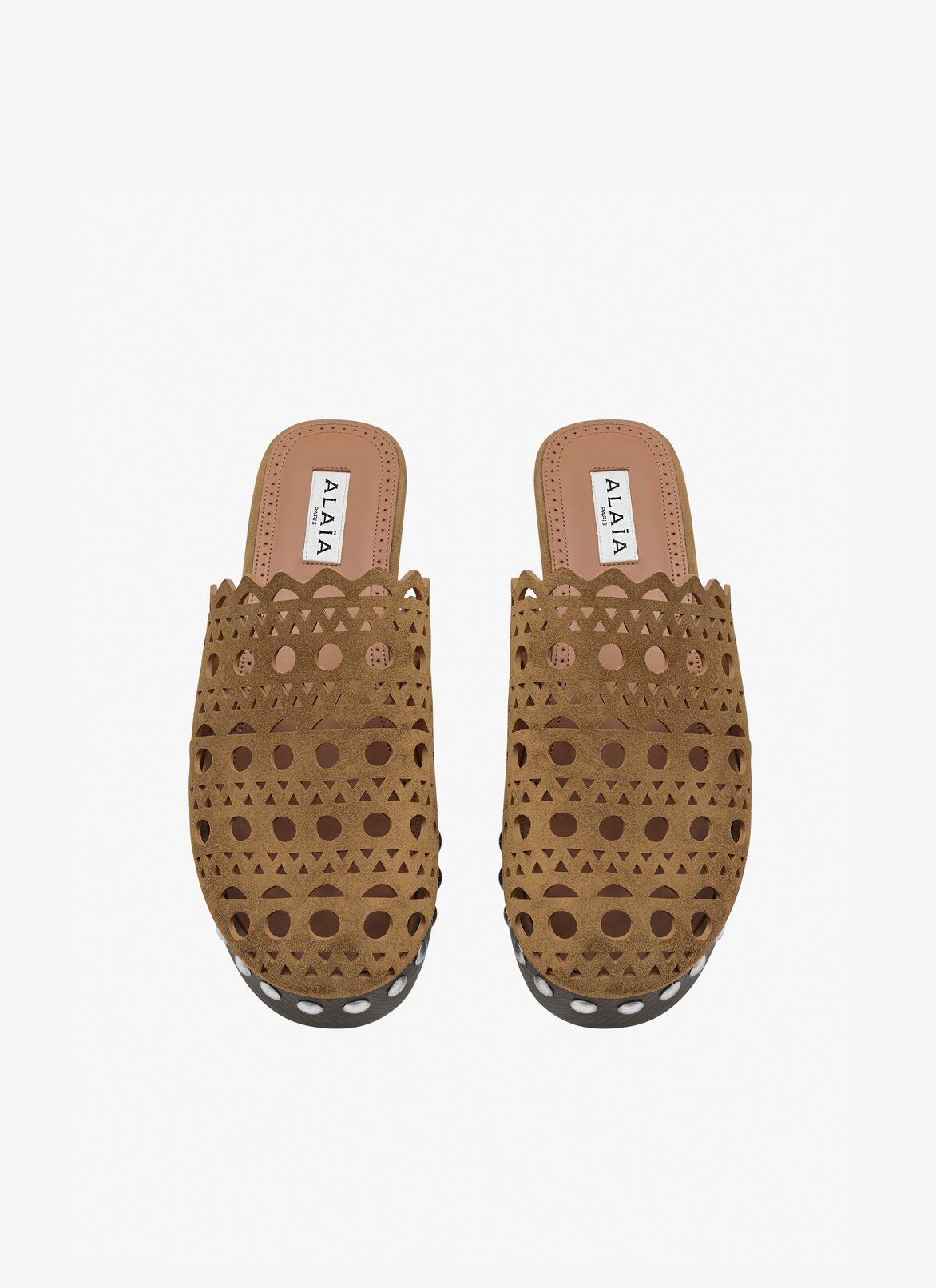 Vienne mules in suede calfskin ALAÏA BROWN VIENNE MULES IN SUEDE CALFSKIN